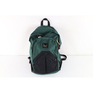 Vintage 90s Eddie Bauer Distressed Spell Out Color Block Backpack Book Bag Green